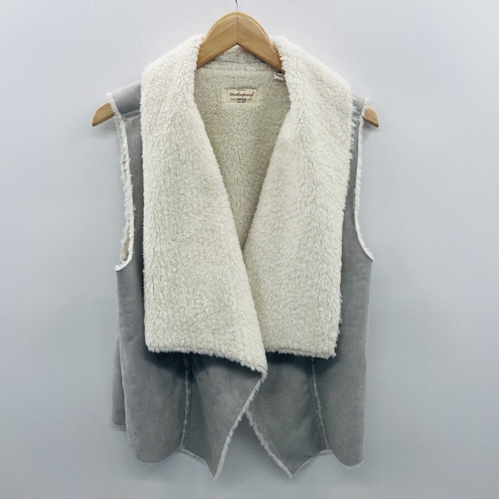 Original Weatherproof Vintage Womens Size Large Sherpa Open Front Vest in Gray
